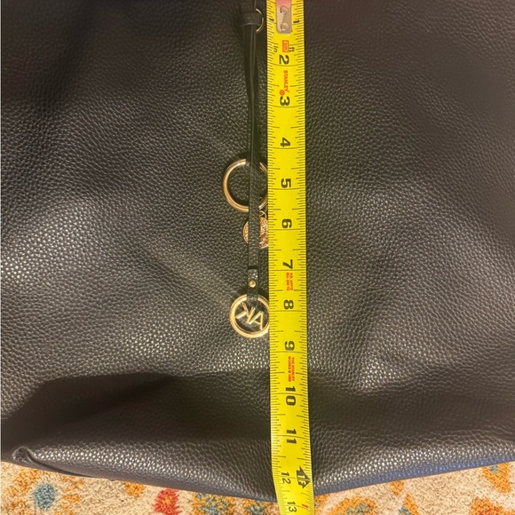 Anne Klein Black Tote Purse, With 2 Gold Medallions and Small pouch Floral. - Picture 13 of 15